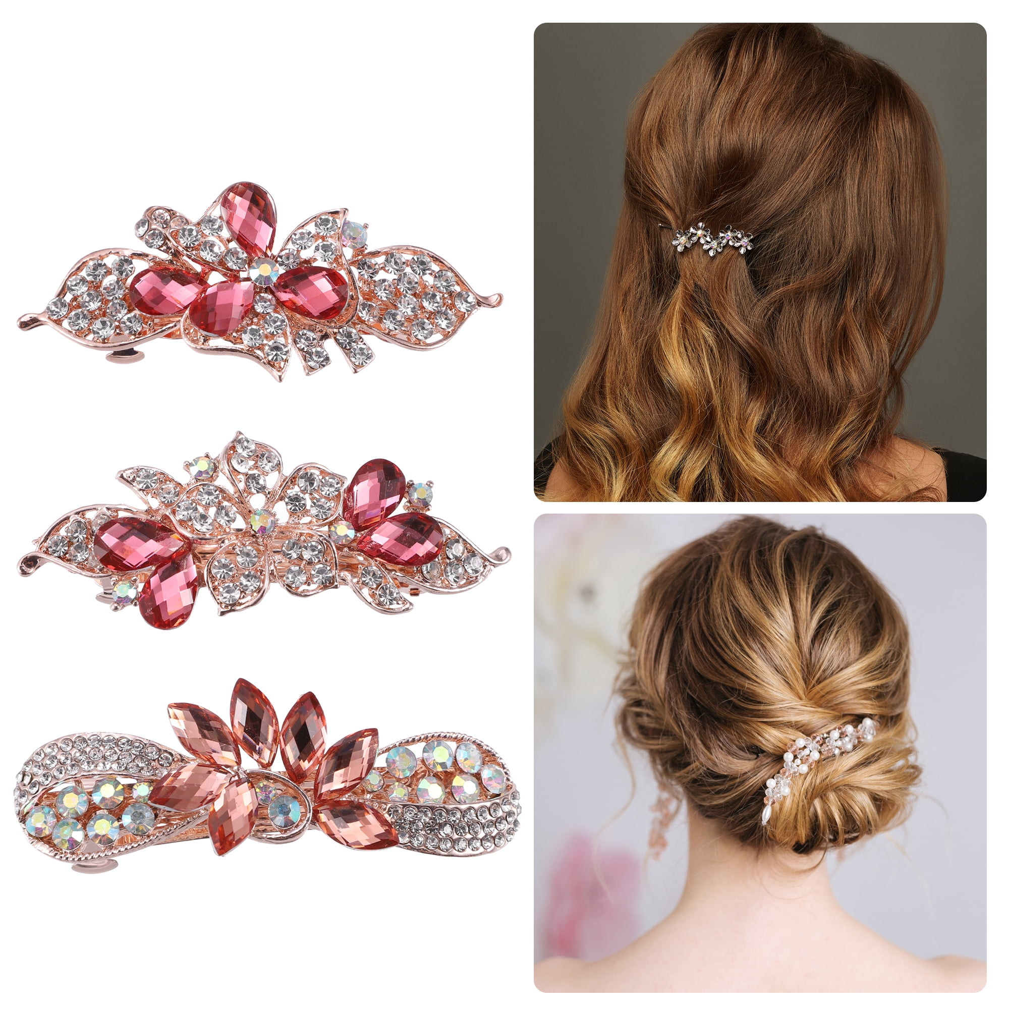 Unique Bargains 3Pcs Hair Barrettes Hair Accessories Sparkly Glitter Rhinestones