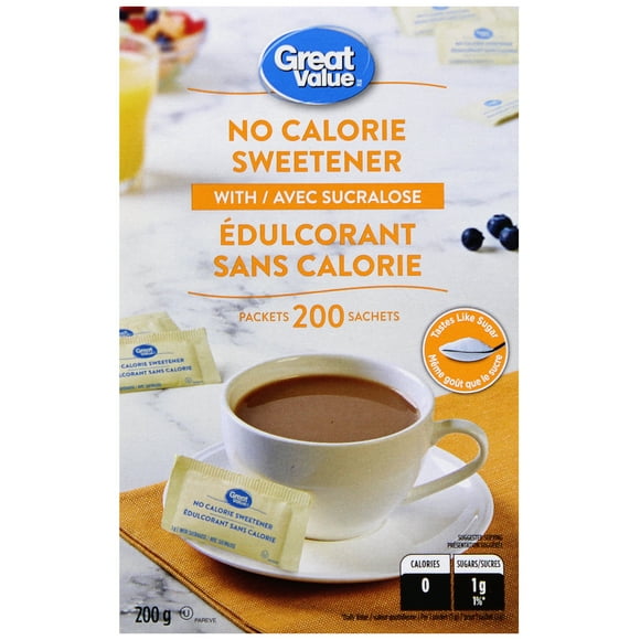 Great Value No Calorie Sweetener - with Sucralose, 200 packets, sucralose
