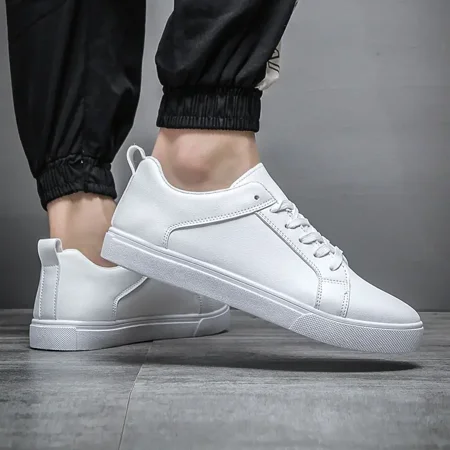 

Men‘s Fashion Plain Color Non-slip Lace Up Sneakers Faux Leather Comfortable Casual Skate Shoes