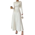 thumbnail image 2 of QUNYINEY White Spring Wedding Guest Dresses for Women Long Sleeve Party Long Evening Bodycon Dresses Prom Formal Slim Fit Crew Neck Flowy Dresses, 2 of 7