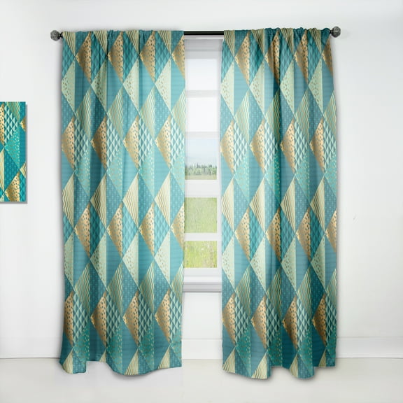 Designart 'Blue and Gold Dynamics I' Mid-Century Modern Curtain Panel