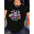 thumbnail image 1 of Colorful Bunny Rabbit Face Glasses Floral Happy Easter Day Pattern T-Shirts Casual Short-Sleeved Stylish Cotton Casual Outdoor Shirts Daily Wear Tee For Adult, Men, Women, Teen, Teenager, Adolescent,, 1 of 8