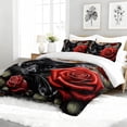 thumbnail image 6 of 3pcs Black Cat Red Rose Comforter Set, Gothic Bedding Set for Bedroom or Guest Room Decor, All Seasons Quilt Machine Washable Duvet with 2 Pillowcases, 6 of 7