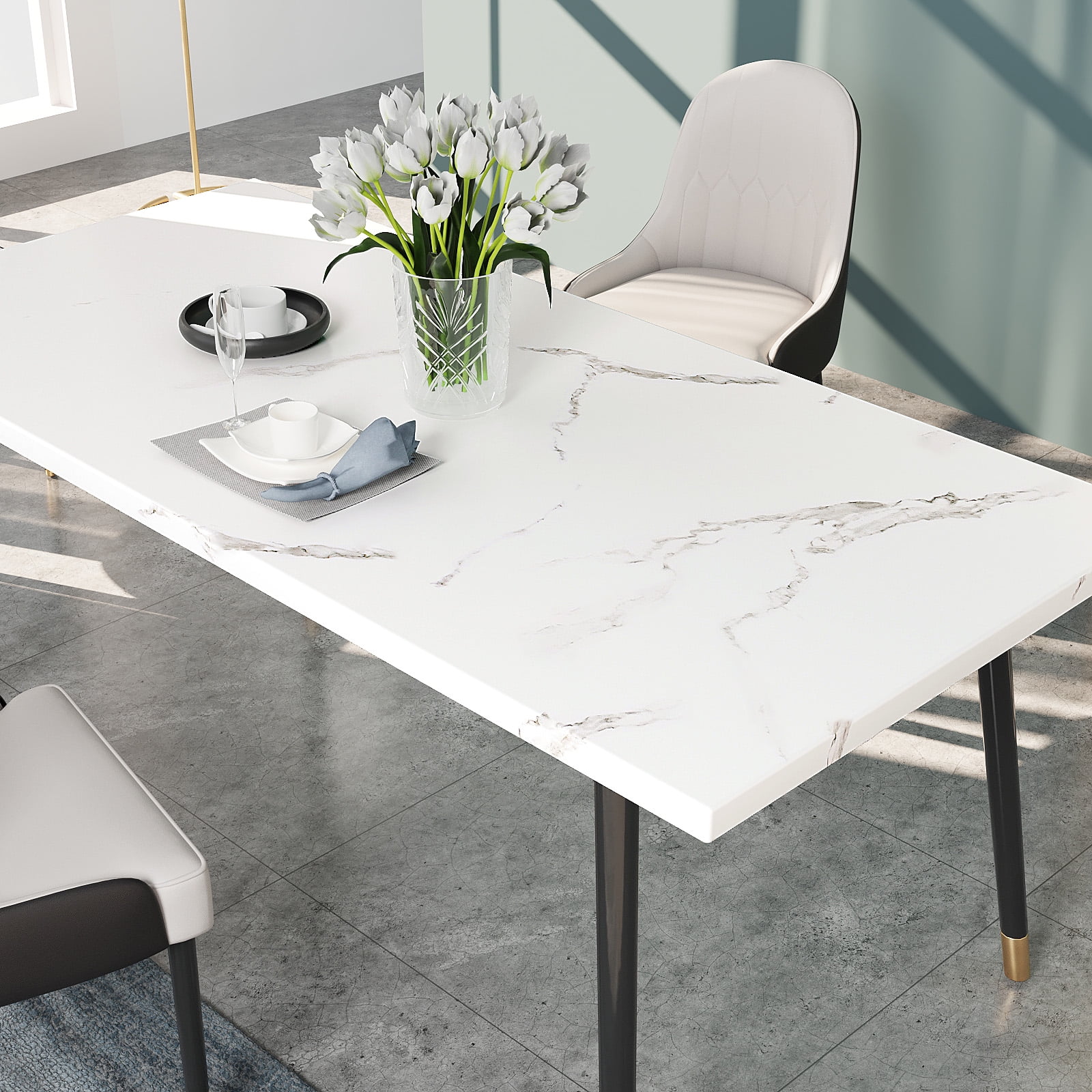 VEELIKE Matte White Marble Contact Paper for Countertops Peel and Stick Self Adhesive Kitchen Counter Top Contact Paper Marble Vinyl Wallpaper for Bathroom Walls Cabinets Table Desk 15.7''x354''