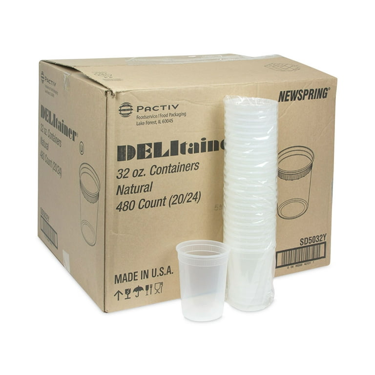 Newspring DELItainer Microwavable Container, 32 oz, 4.55 x 4.55 x 5.55, Natural, Plastic, 480/Carton Newspring DELItainer Microwavable Container, 32 oz, 4.55 x 4.55 x 5.55, Natural, Plastic, 480/Carton