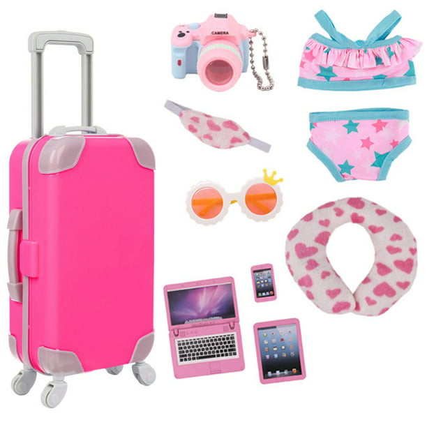 Husfou American Doll Accessories Case Luggage Travel Play Set for 18 inch Dolls Travel Storage, American Doll Stuff with Doll Clothes and Accessories Travel Pillow - Walmart.com