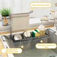 thumbnail image 4 of Organizador de fregadero de cocina, soporte de almacenamiento para fregadero de cocina para esponja, paño, cepillo, líquido lavavajillas, organizador de drenaje telescópico de acero inoxidable, L, 42,, 4 of 5
