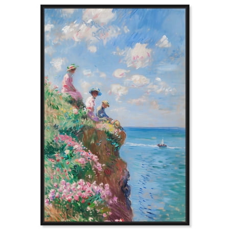 By The Seaside Impressionism Wall Art /Monet And Van Gogh Inspired Art Canvas Wall Art by Art Remedy  Black Floater Frame 17 x 25
