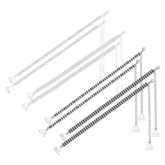 4 Pairs Rhinestone Strap Lingerie 2 Row or 3 Row Shoulder Strap with 6.34 inch(16.1 cm) Alloy Extender Bra Chain for Women Bridal Wedding Dress,