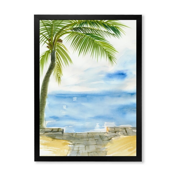 Designart 'Palm Beach Resort At Sunrise II' Nautical & Coastal Framed Art Print