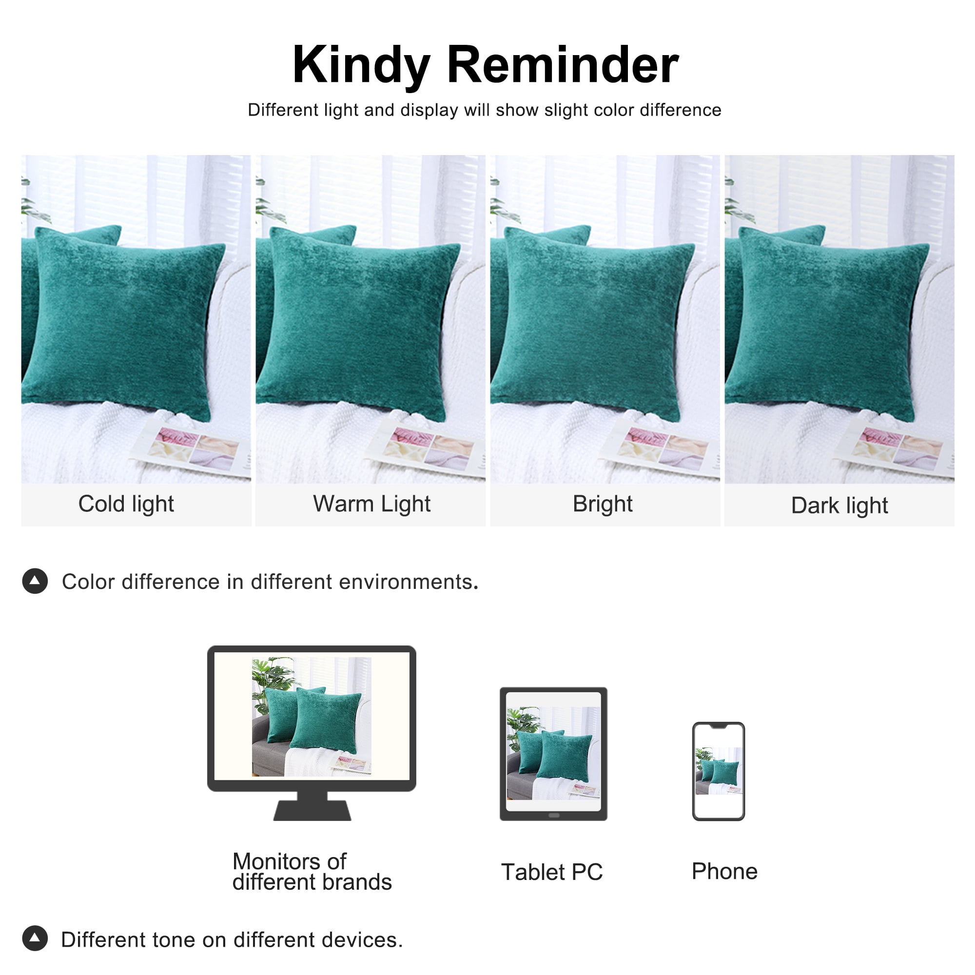 REGALWOVEN Set of 2 Chenille Throw Pillow Covers, Soft Decorative Cushion Covers Peacock Blue 18x18 Inch