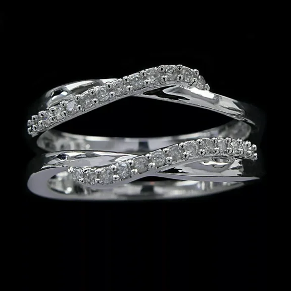 2 CT Round Cut White Lab-Created Diamond Enhancer Wedding Ring Guard Wrap 14k White Gold Plated