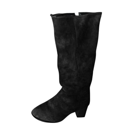 

crtigd Winter Boots for Women Knee High Retro Boots Shoes Knee-High For Women s Suede Flock Long Boots Heel Boots Warm Boots women s boots