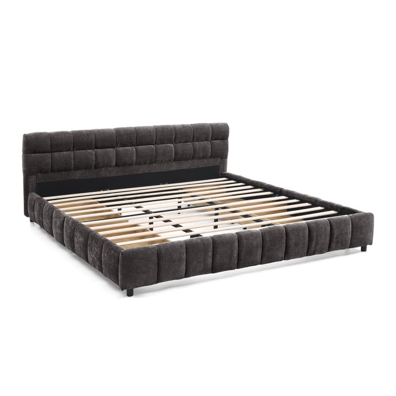 King Size Upholstered Platform Bed with 4 Storage Drawers, Low-Profile Chenille Grounded Bed with Headboard and Solid Frame, No Box Spring Needed