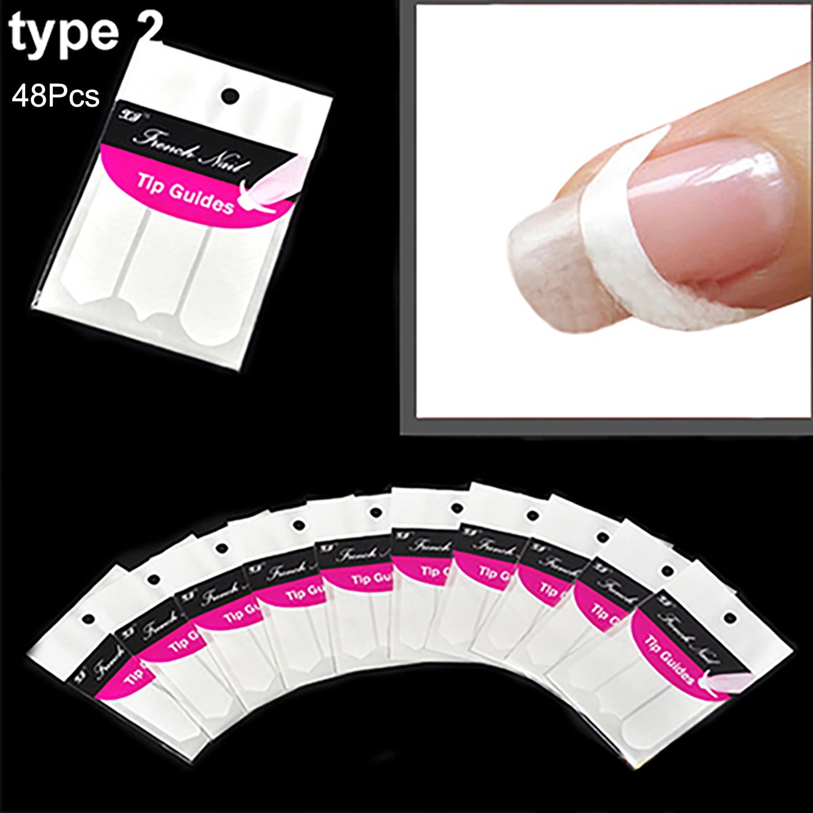 GROFRY 48Pcs French Stencil Nail Art Form Fringe Guides Manicure