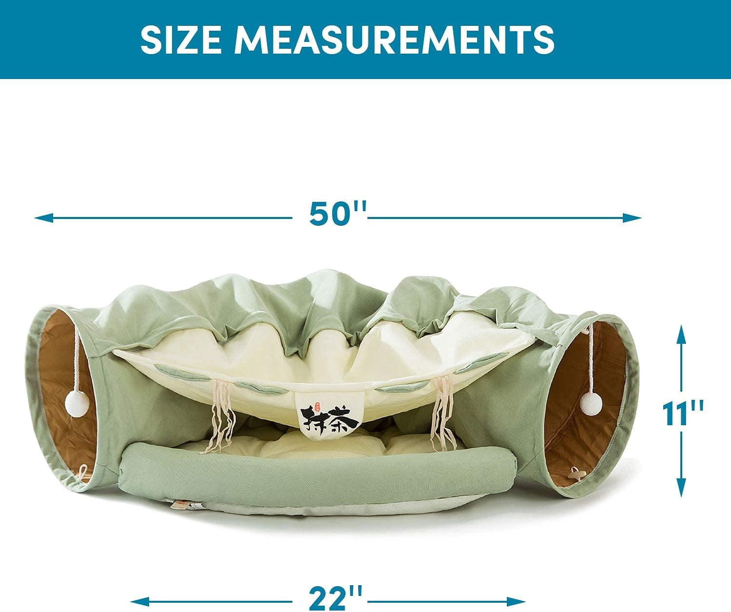 Tunnel for Indoor, Tube with Collapsible Washable Bed,Cat Bed for Small Medium Large cat.(Matcha)