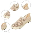 thumbnail image 5 of Rokment Sparkling Rhinestones Pearl Flower Mesh Dress Shoes for Women Ladies Elegant Breathable See Through Stitching Low Heels Casual Slip on Loafers Summer Fall Gold Size 8.5, 5 of 8
