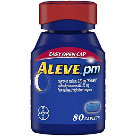 Aleve PM Caplets, Fast Acting Sleep Aid and Pain Relief for Headaches, Muscle Aches, Non-Habit Forming 220 mg Naproxen Sodium and 25 mg Diphenhydramine HCl Capsules, 80 count