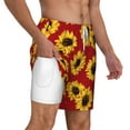 thumbnail image 3 of Balery Sunflowers On Red Mens Swim Trunks Swim Shorts for Men Quick Dry Inseam Beach Shorts with Compression Liner Pocket-X-Large, 3 of 9