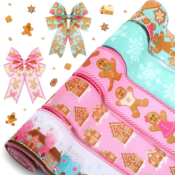 Cinta decorativa Hahafelt con pan de jengibre navideño de 6,35 cm, 5 rollos