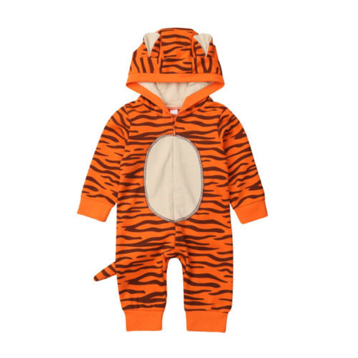 Infant Baby Boy Girl Cartoon Tiger Romper Long Sleeve Warm Jumpsuit Hooded  Outfits 