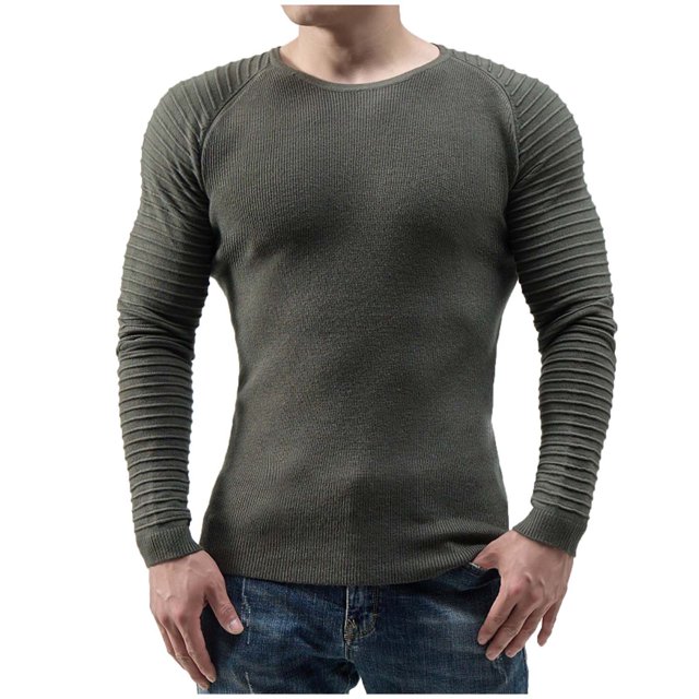 Men's T-Shirts Winter Crew Neck Knitted Casual Patchwork Sweater Base Army Green Going Out Fall Tops size M