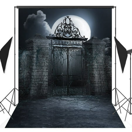 Image of GreenDecor 5x7ft Halloween Horror Nights Moon Mysterious Door Costume Party Masquerade Series Photo Backdrops Studio Background Studio Props