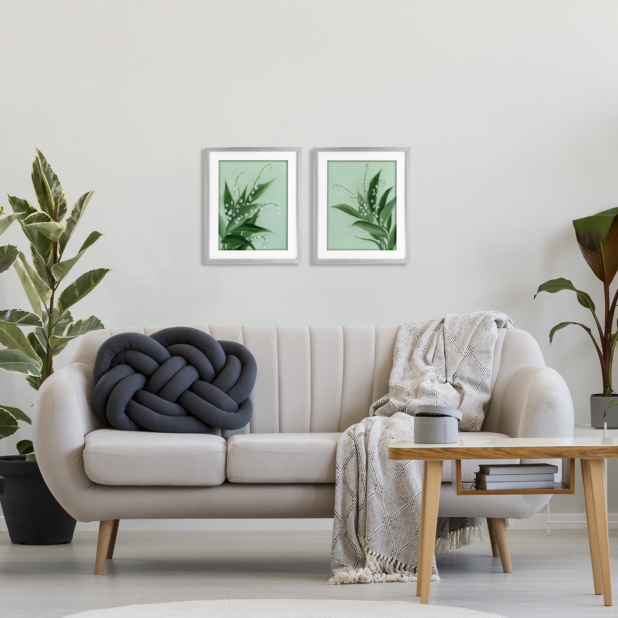 Stupell Industries Blooming Lily of Valley 2 Piece Gray Framed Print Under Glass Set, design by Grace Popp