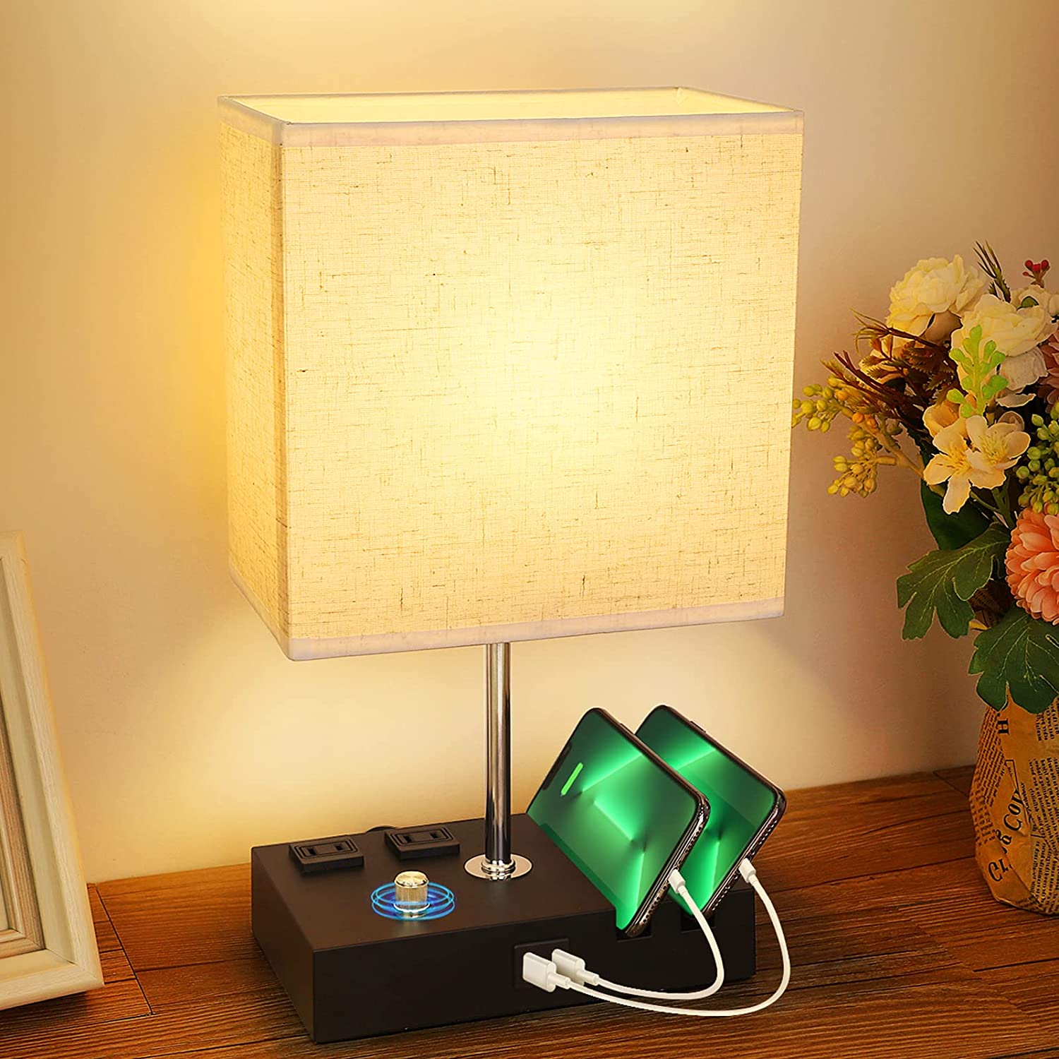Gped Bedside Table Lamp with USB Ports, Beige photo 7