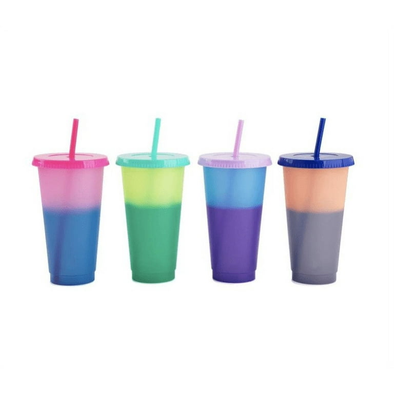 Colour Changing Cups Tumblers with Lids and Straws 6 Pack 16 oz Reusable Plastic Cups Iced Coffee Cup Cold Drink Cup Water Tumbler Travel Mugs Party
