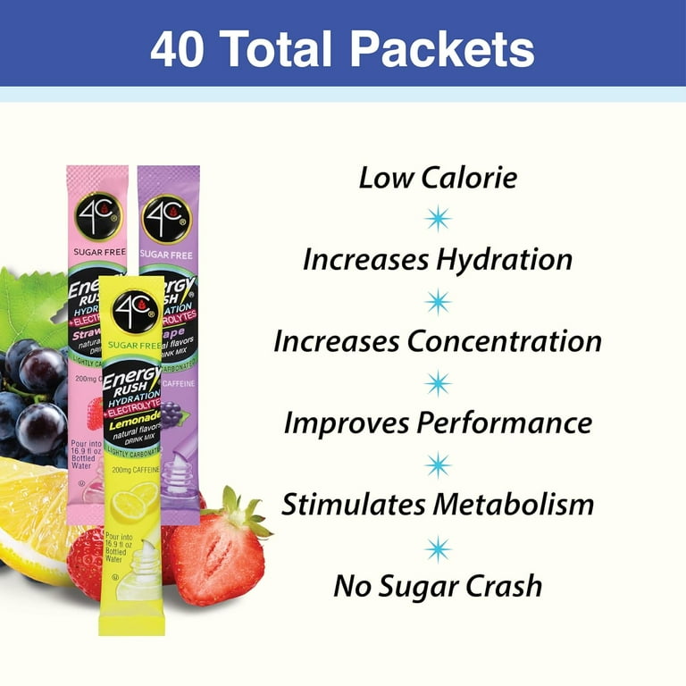 4C, Energy Rush Electrolyte Stix, 40ct, Assorted Flavors - Walmart.com