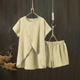 thumbnail image 2 of CheerKidz 2 Piece Outfits for Women Lightweight Matching Lounge Sets Cap Sleeve Tops and Elastic Waisted Shorts Cotton and Linen Solid Color Clothes Set(Beige,S), 2 of 9