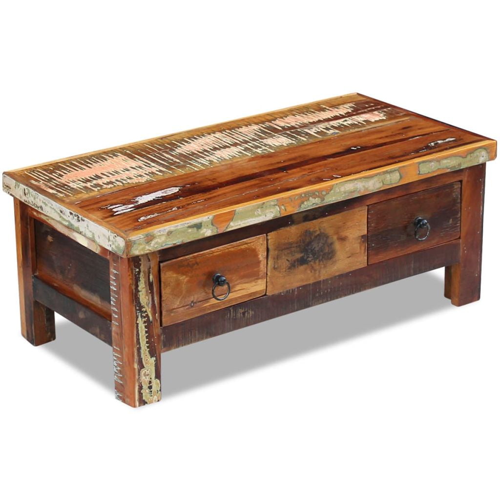 Kepooman Modern Solid Reclaimed Wood End Side Table with Drawers, 35.4" x 17.7" x 13.8", Brown Kepooman Modern Solid Reclaimed Wood End Side Table with Drawers, 35.4" x 17.7" x 13.8", Brown
