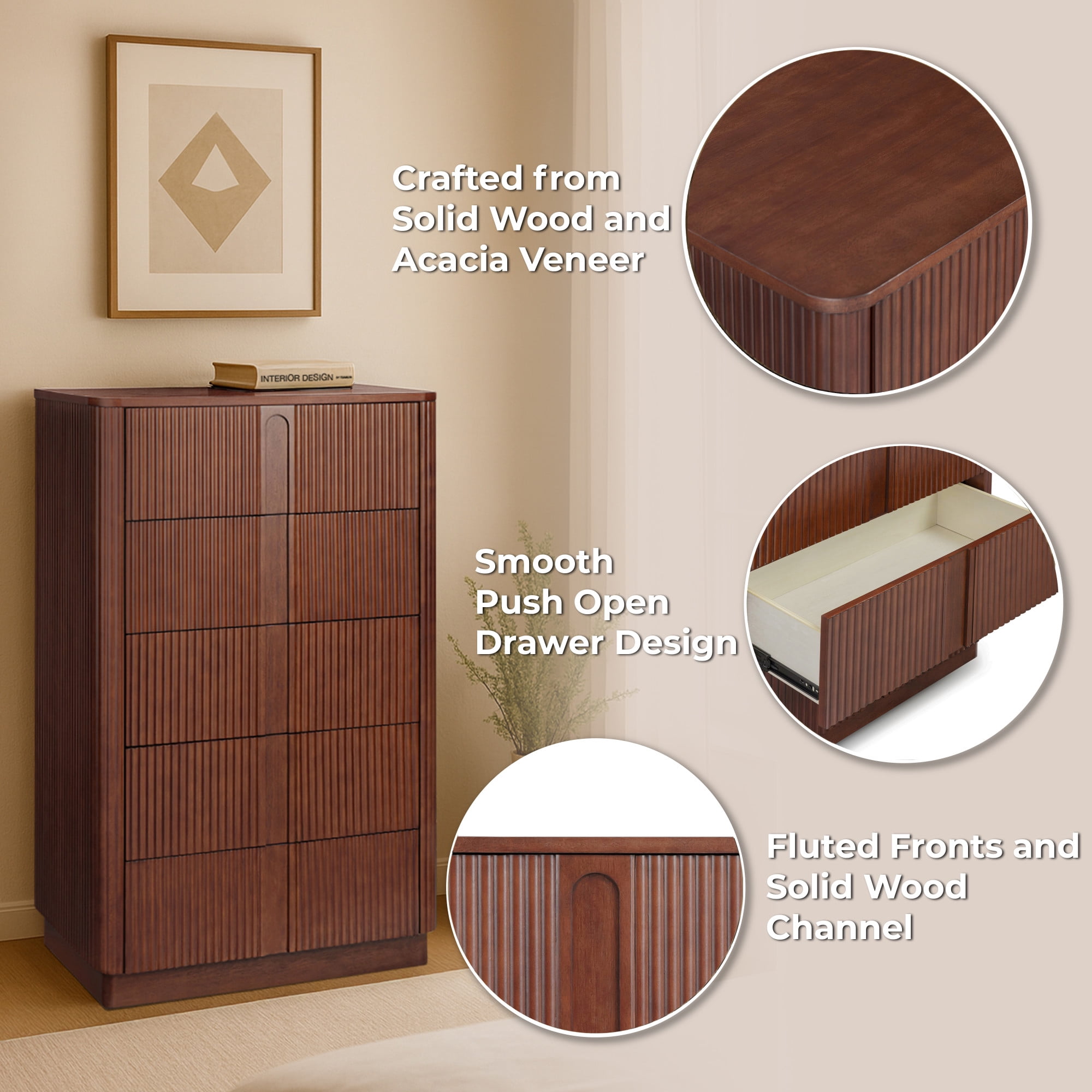 Teamson Home Potomac Modern 5-Drawer Dresser with Push-to-Open Storage, Soft Corners & Solid Wood Frame