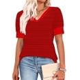 thumbnail image 4 of NTACZA Women's Summer Tops Short Sleeve V Neck Striped T-Shirt Basic Loose Pullover Womens Shirt L, 4 of 5