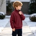 thumbnail image 6 of DJDLJWCJ Boys Sweatshirts Quarter Zipper Long Sleeve Pullover Sweatshirt Lightweight Solid Color Tops Wine Size 9, 6 of 9