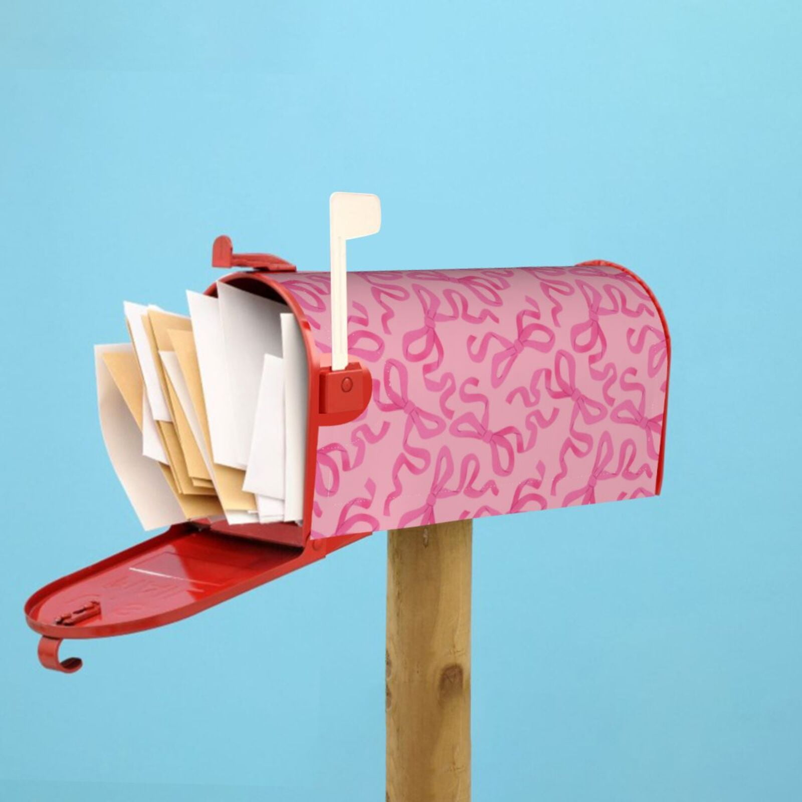 Xecao pink bow for Mailbox Cover with Magnetic Strips, Waterproof and Sunscreen, Adds a Decorative Touch to Your Garden Yard-21x18 in