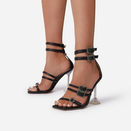 

〖Yilirongyumm〗 Black 40 High Heels For Women Solid Color Ladies Heel Surface Fashion Buckle Fashion Leather High Sandals Women s High Heels