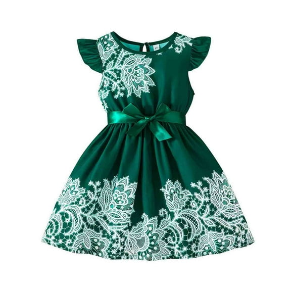 Rovga spring dresses for girls Short Sleeve Round Neck Graphic Prints Sundress 1950s Kids Poodle 50s Sock Hop 3-4 Years Elegance Playsuit Green