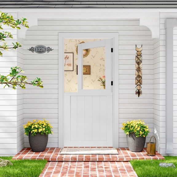 36''x80''Slab Only, 4-Lite Split Dutch Door 2 Panels Unfinished Clear Glass Slab Doors Half Interior Door