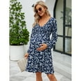 thumbnail image 2 of Women's Maternity Smocked Long Sleeve Ruffle Dress V Neck Fall Casual Flowy Midi Dress, 2 of 5