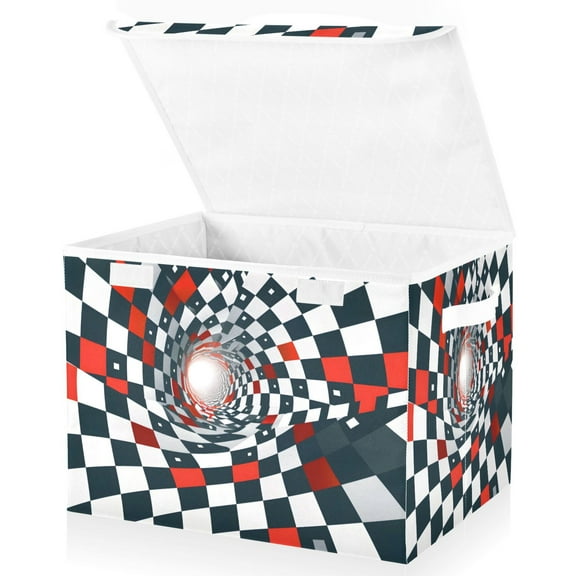 Ryvnso Black Red Geometric Illusion Large Lidded Foldable Storage Baskets Cubes Boxes Lids Bin for Home