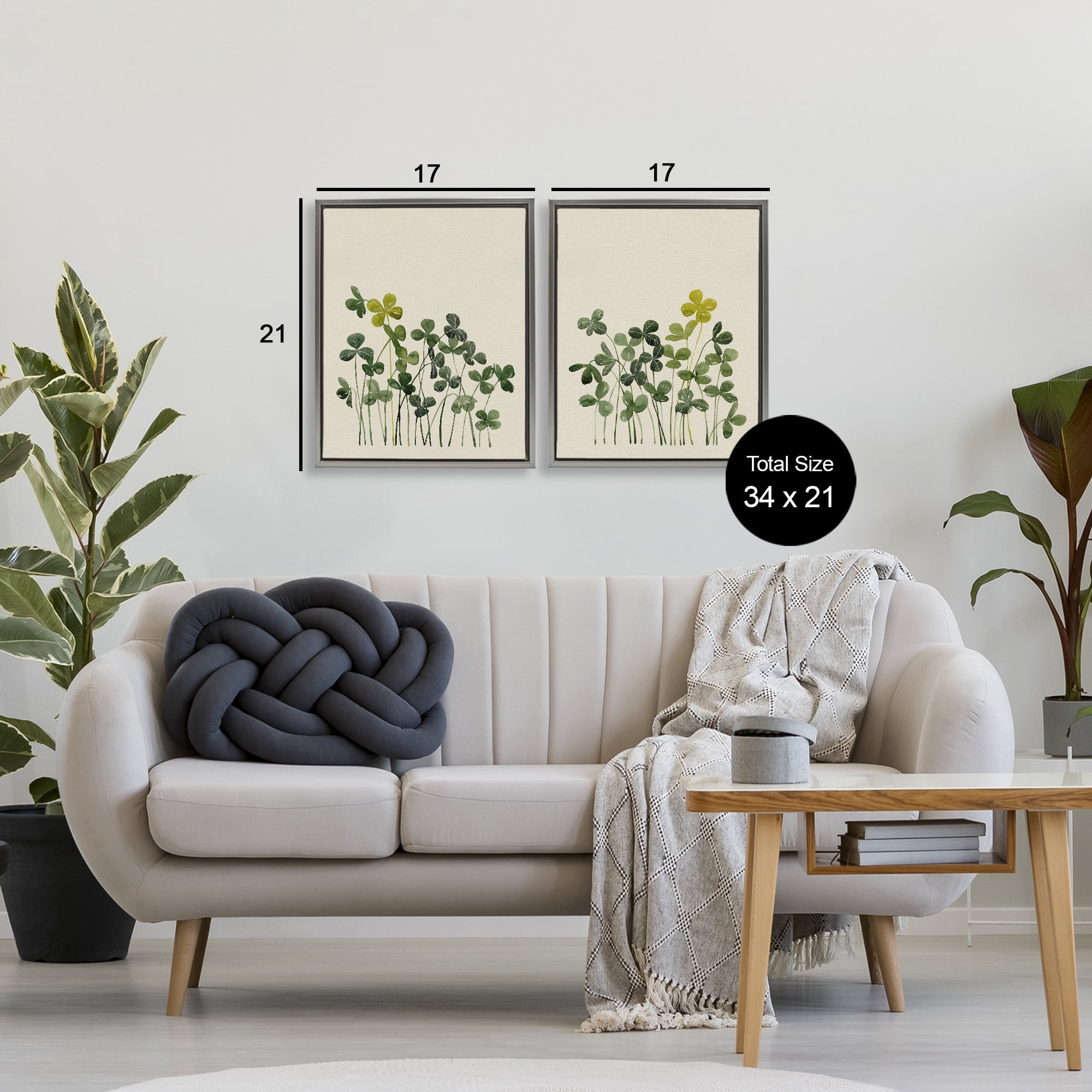 Minimal Hidden Gems 2 Piece Gray Framed Floater Canvas Set, design by Grace Popp