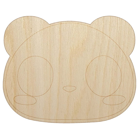 Charming Kawaii Chibi Panda Bear Face Blushing Cheeks Wood Shape Unfinished Piece Cutout Craft DIY Projects - 4.70 Inch Size - 1/4 Inch Thick