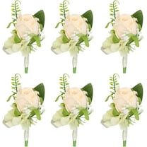 Set of 6 Champagne Rose Boutonniere for Men Wedding, Groom and Best Man Boutonnieres with Artificial Flower for Wedding Prom Party Suit Decor (Champagne)