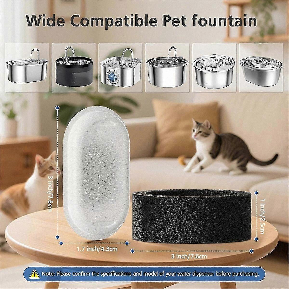 50 Pack Cat Water Fountain Filters for 108/3.2L & 67oz/2L Stainless Steel Pet Water Dispenser