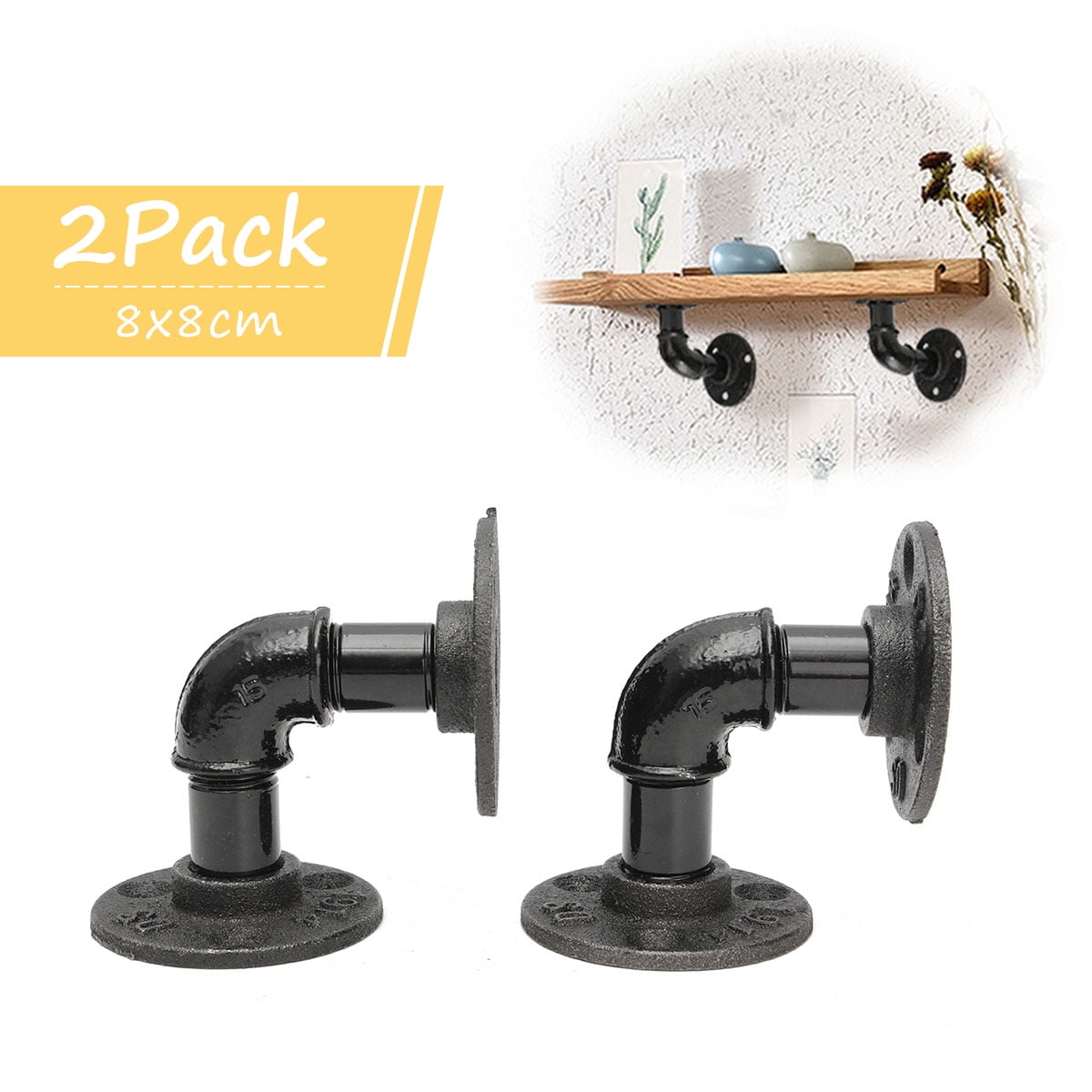 2Pcs 8x8cm Wall Shelf Bracket Industrial Pipe Shelving Brackets