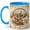 Blue, variant on Sewing Basket Coffee Mug, Watercolor Vintage Thread, Scissors and Roses Design, 11 oz Ceramic Cup