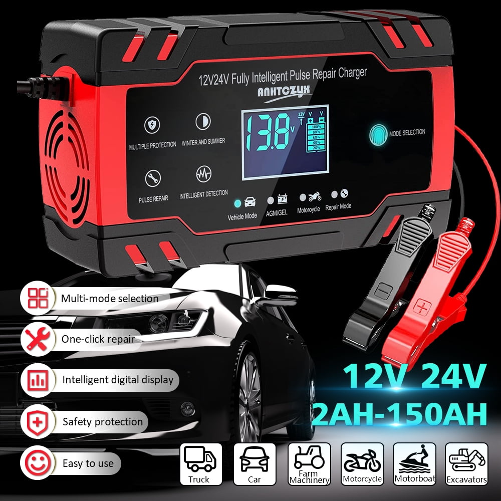 Car Battery Charger,24 Volt/12 Volt Smart Auto Battery Tender, 6 Charging Modes, And Lcd Screen, Smart Charging, Repair, Portable Battery Maintainer For Marine/ Motorcycle/ Lawn Mower/Atvs/Suvs, ZJ55