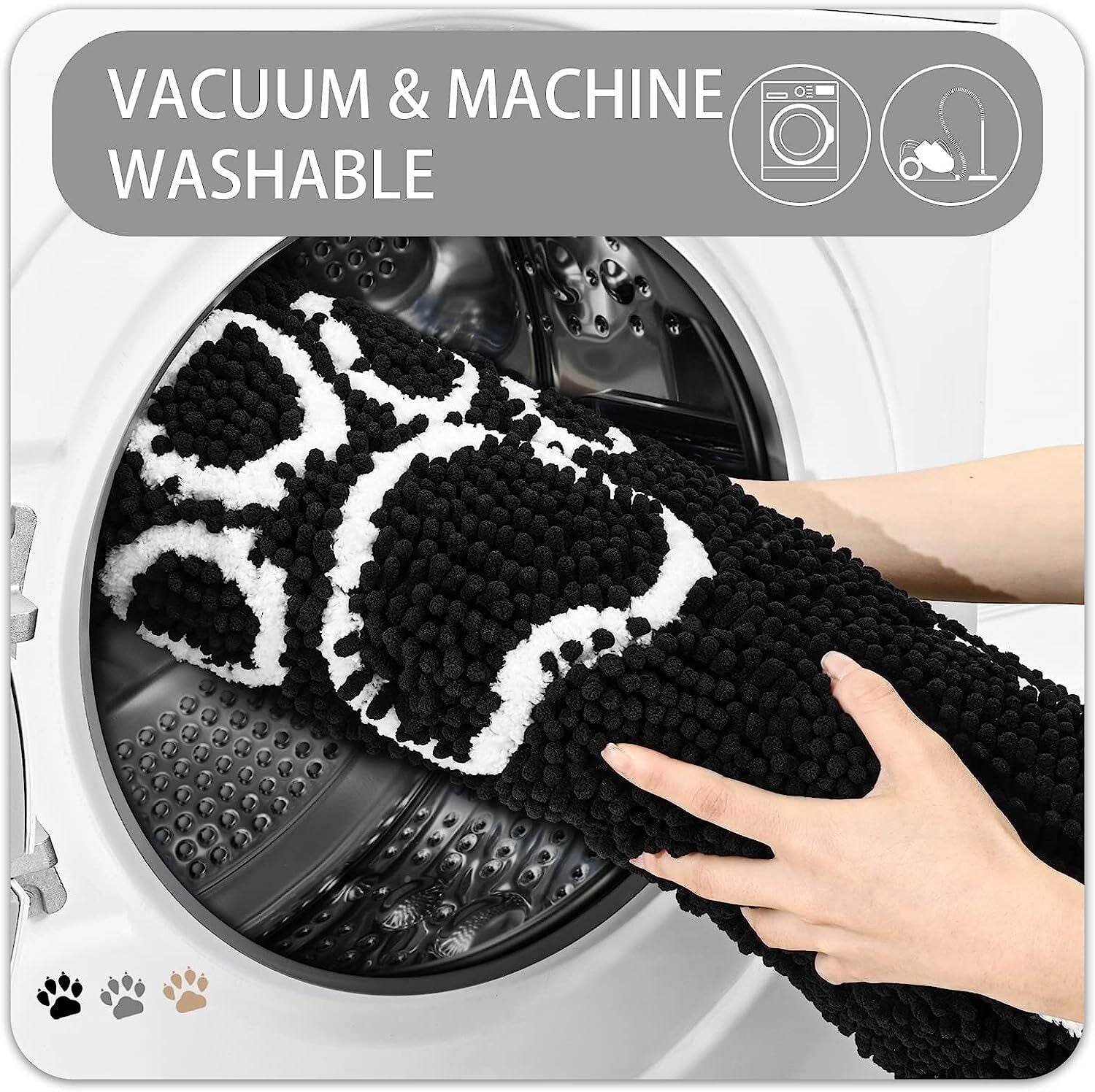 Dwelke Indoor Door Mat Entryway Rug Chenille Mats for Muddy Shoes Dogs Bathroom Mats With Non-Slip Backing Machine Washable Durable Rug 30"x48",Black